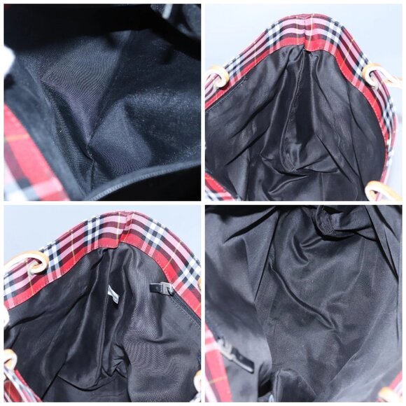 BURBERRY Nova Check Tote Bag Nylon Red Silver Auth - Picture 14 of 15